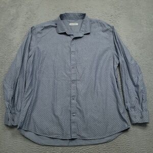 James Campbell Mens 2XL Blue Dress Shirt Black Dot Pattern Long Sleeve